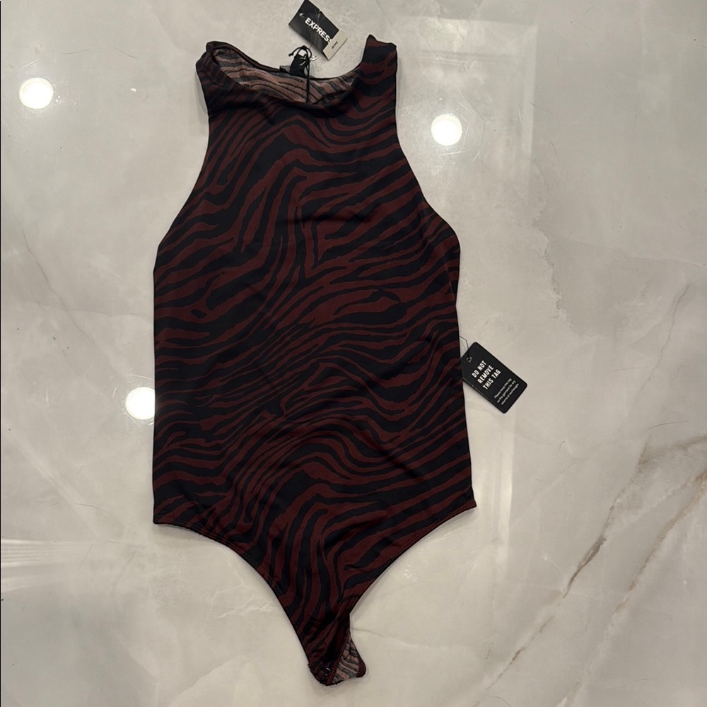 Express Red and Black Zebra Print Bodysuit